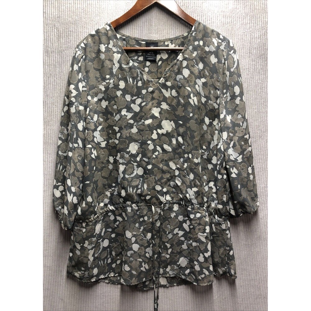 Faded Glory Womens Tunic L 12/14 Camo Animal Print Cinch Waist Y2K Boho Casual